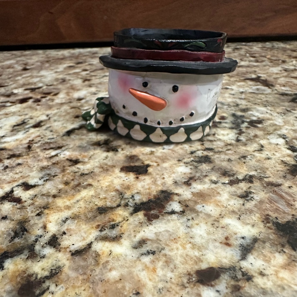 Jim Shore Snowman Candle Holder - Black, White, Green, Red